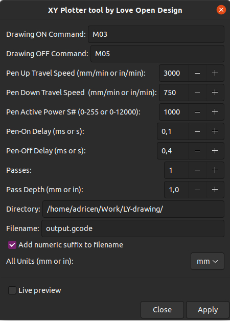 XY Plotter tool panel